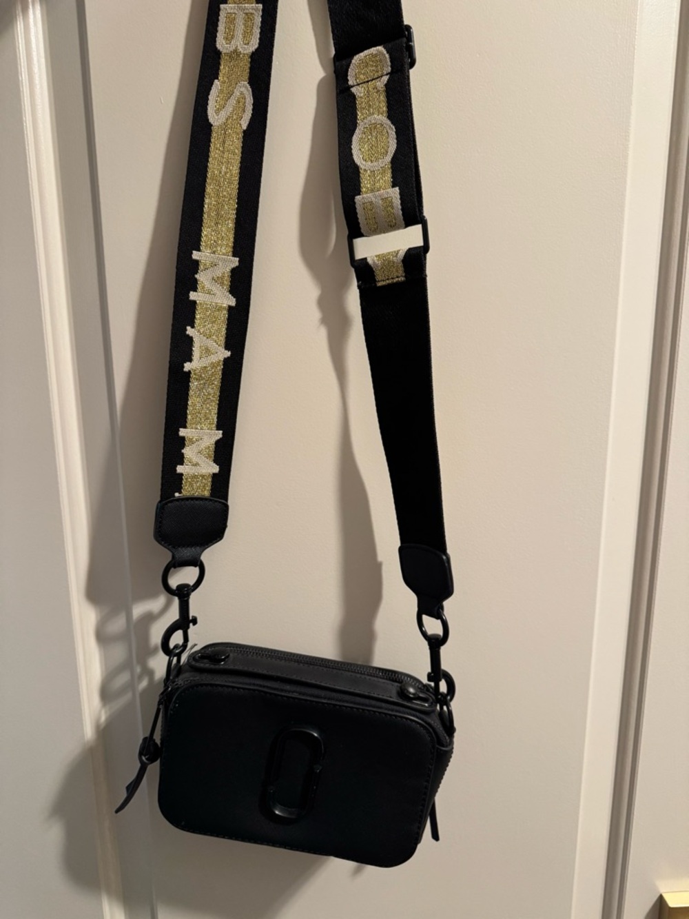 Marc Jacobs Black Crossbody Camera Bag with Gold-Accent Strap